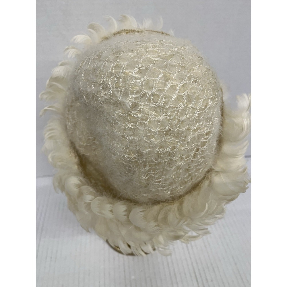 Vintage 1950's Ivory Feather Hat With Netting Mid century Fascinator Millinery - Picture 7 of 9